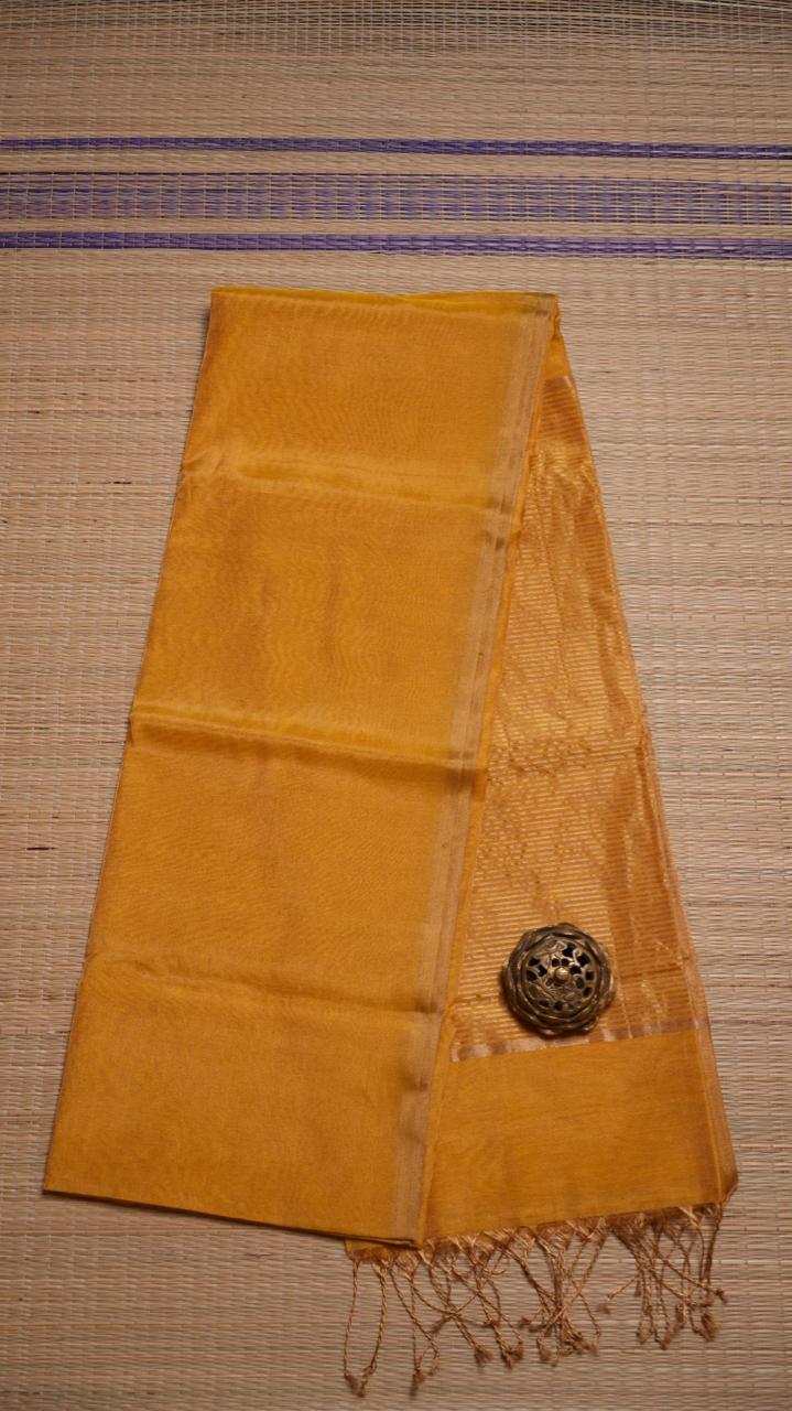 Maheshwari Silk Cotton Plain Tissue Saree - 05-2B-01-11 (GOLDEN LEAF)