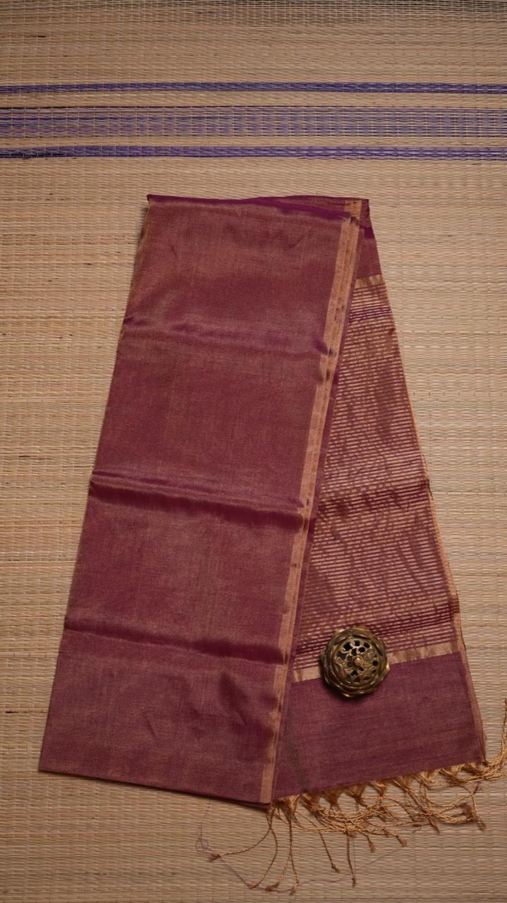 Maheshwari Silk Cotton Plain Tissue Saree - 05-2B-01-19 (COPPER LEAF)