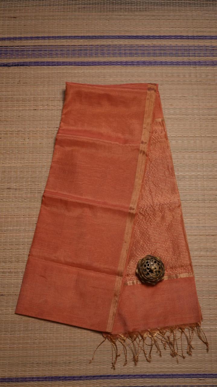 Maheshwari Silk Cotton Plain Tissue Saree - 05-2B-01-04 (AUTUMN MAPLE)