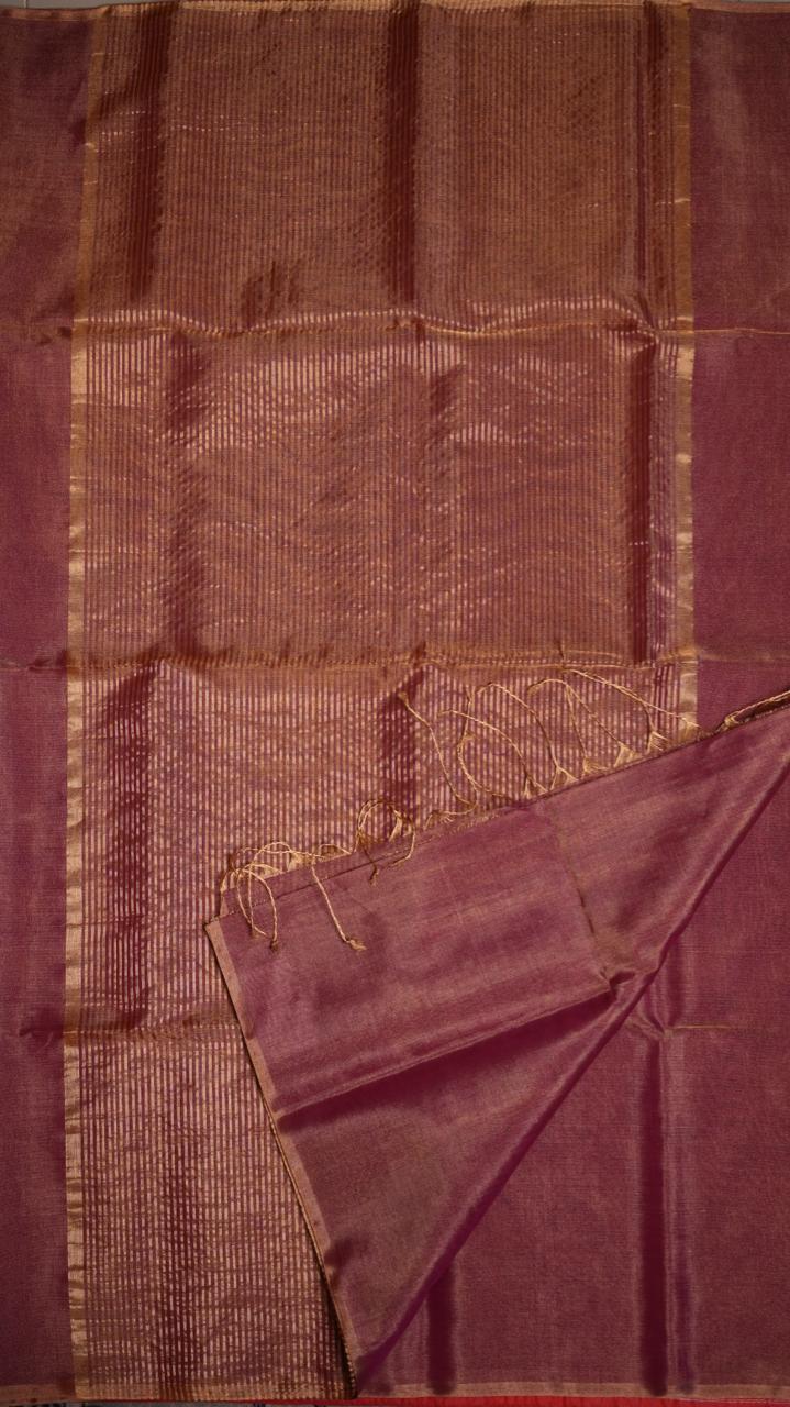 Maheshwari Silk Cotton Plain Tissue Saree - 05-2B-01-19 (COPPER LEAF)
