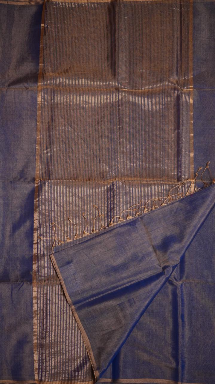 Maheshwari Silk Cotton Plain Tissue Saree - 05-2B-01-18 (FROST LEAF)