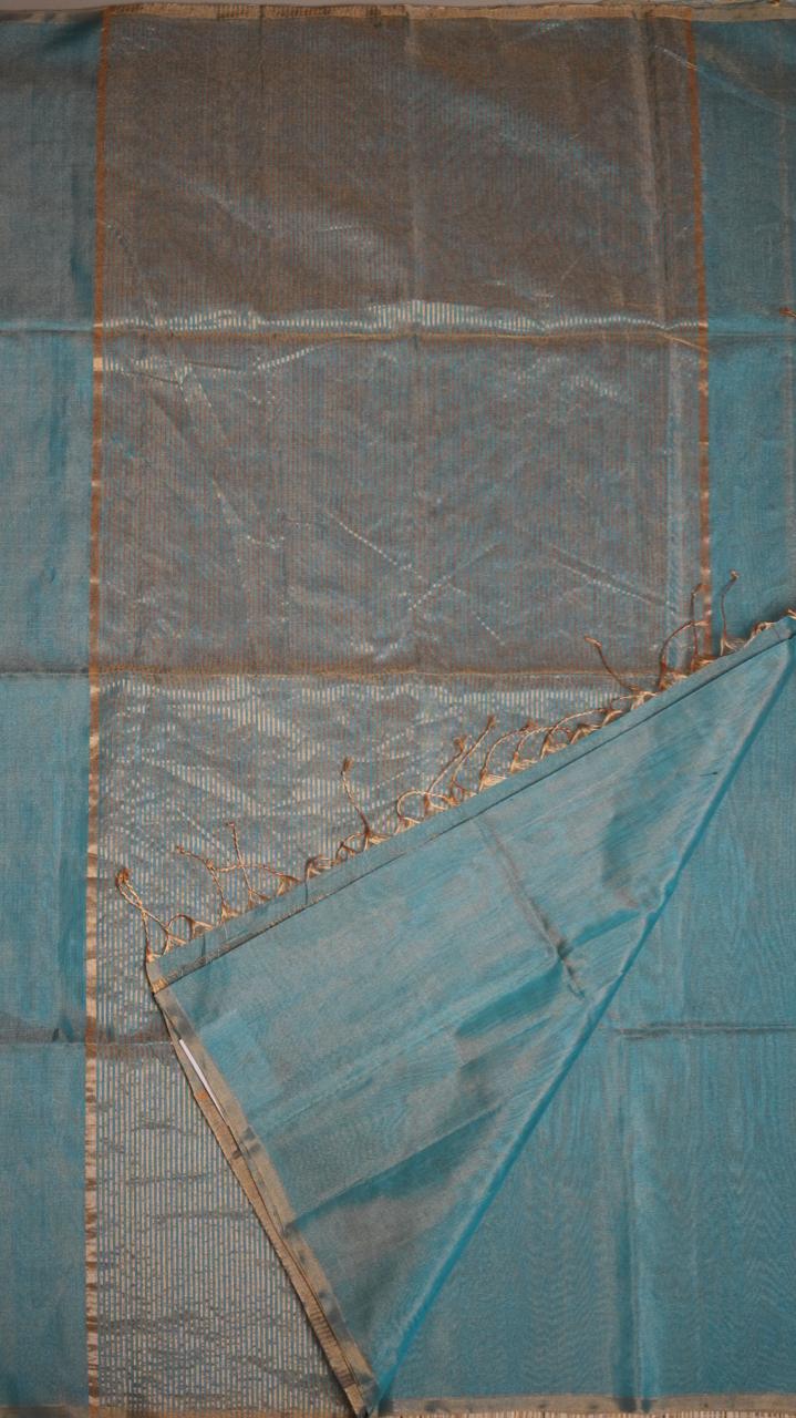Maheshwari Silk Cotton Plain Tissue Saree - 05-2B-01-12 (BLUE SPRUCE)