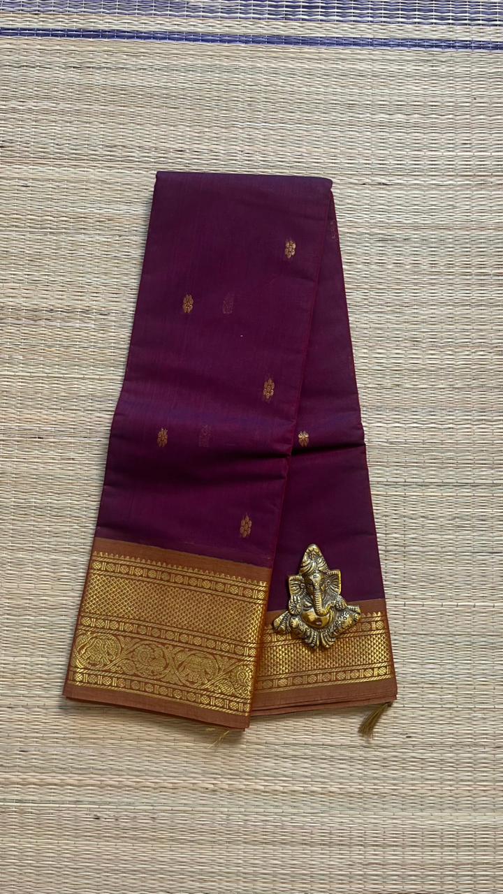 Kanchi Cotton Saree - 01-09B-05-34(Rich Purple Wine Shade) Gopuram Butta