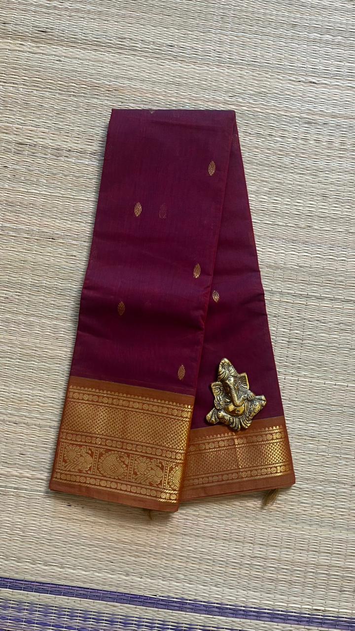 Kanchi Cotton Saree - 01-09B-05-21 (Deep Maroon) Gopuram Butta