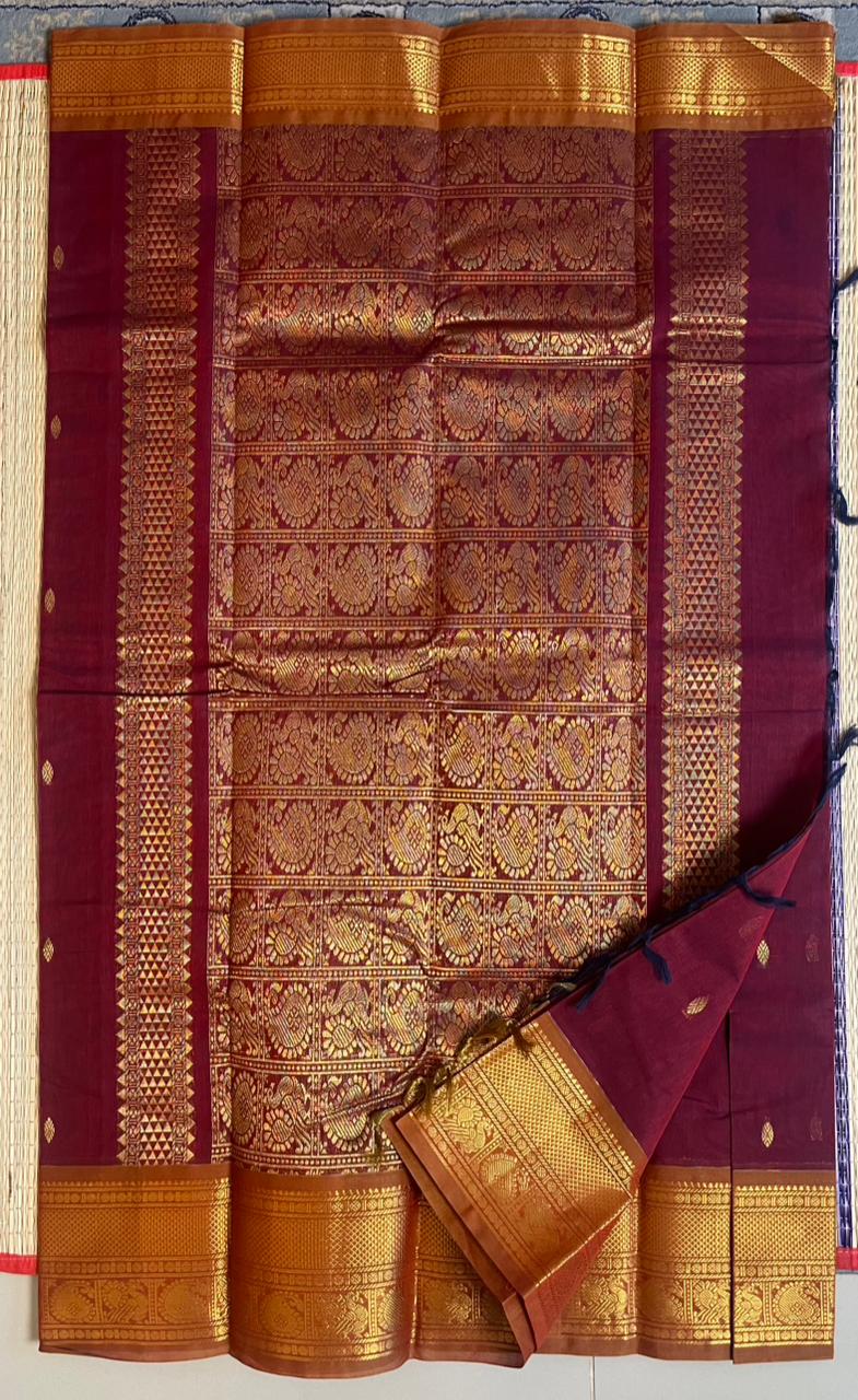 Kanchi Cotton Saree - 01-09B-05-21 (Deep Maroon) Gopuram Butta