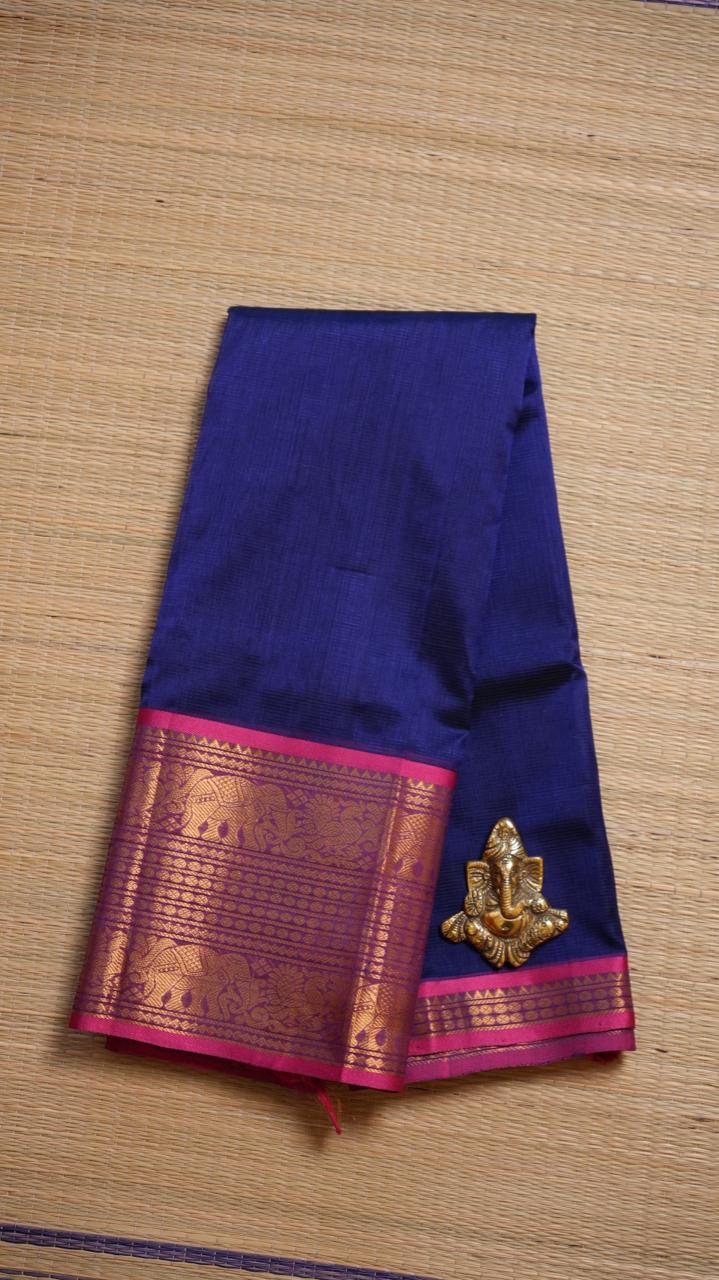 Raaz - Mangalagiri Silk Cotton Kanchi Border Saree - 15-02-03-07 (INDIGO SKY)