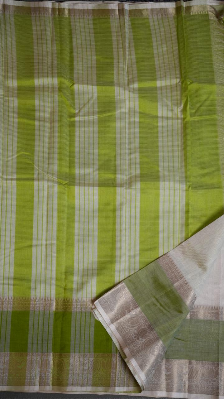 Raaz - Mangalagiri Silk Cotton Kanchi Border Saree - 15-02-03-02 (VANILLA SWIRL)