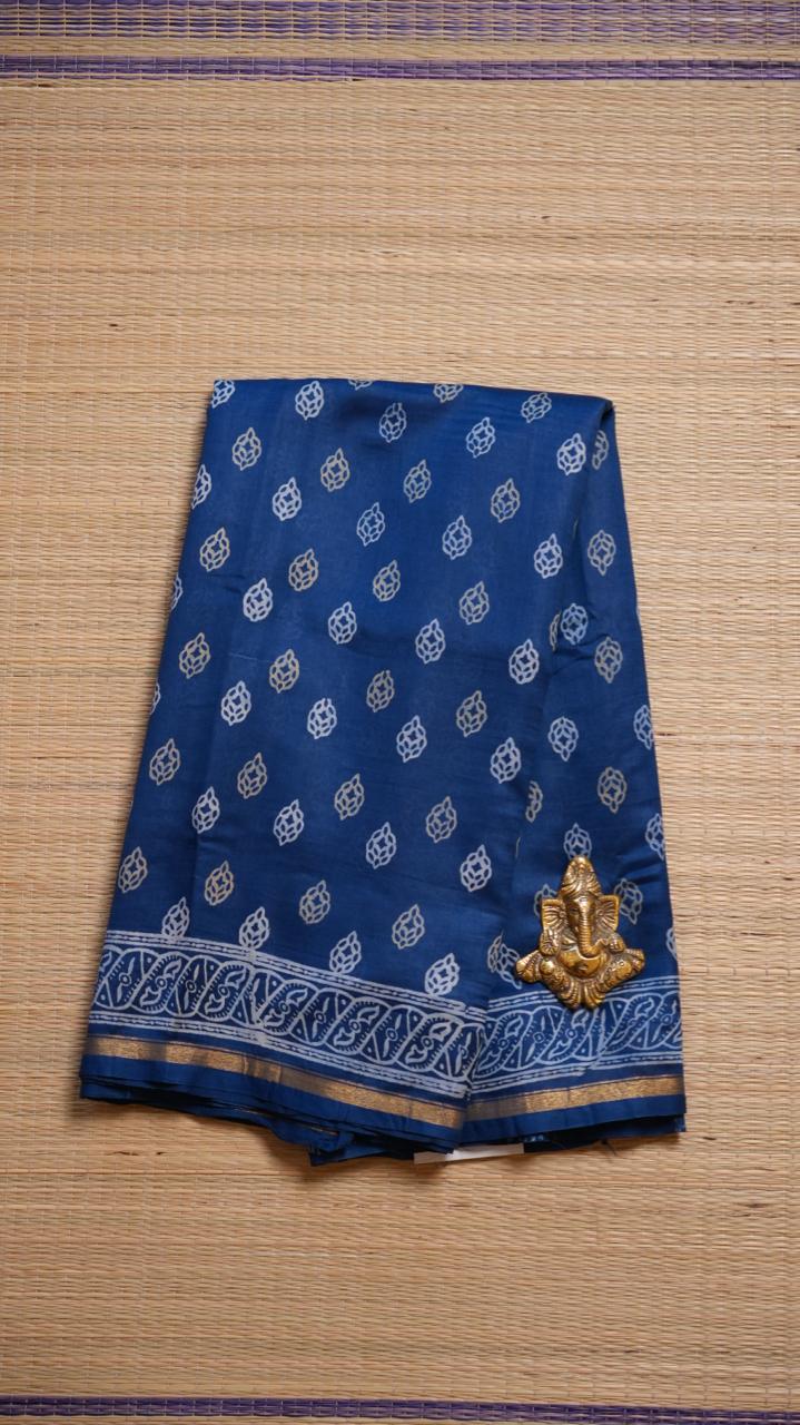 Chanderi Handblock Print Saree - 51-02-01-16 (SAMARKAND DOME)