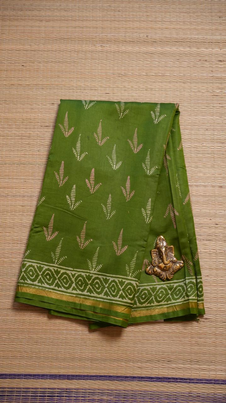 Chanderi Handblock Print Saree - 51-02-01-06 (AMAZON JADE)