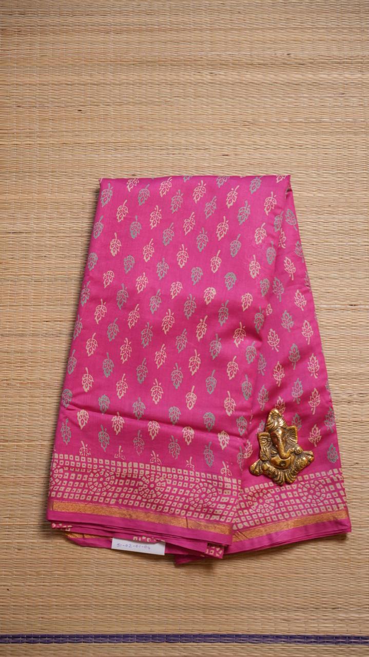 Chanderi Handblock Print Saree - 51-02-01-04 (RAJASTHAN PINK)