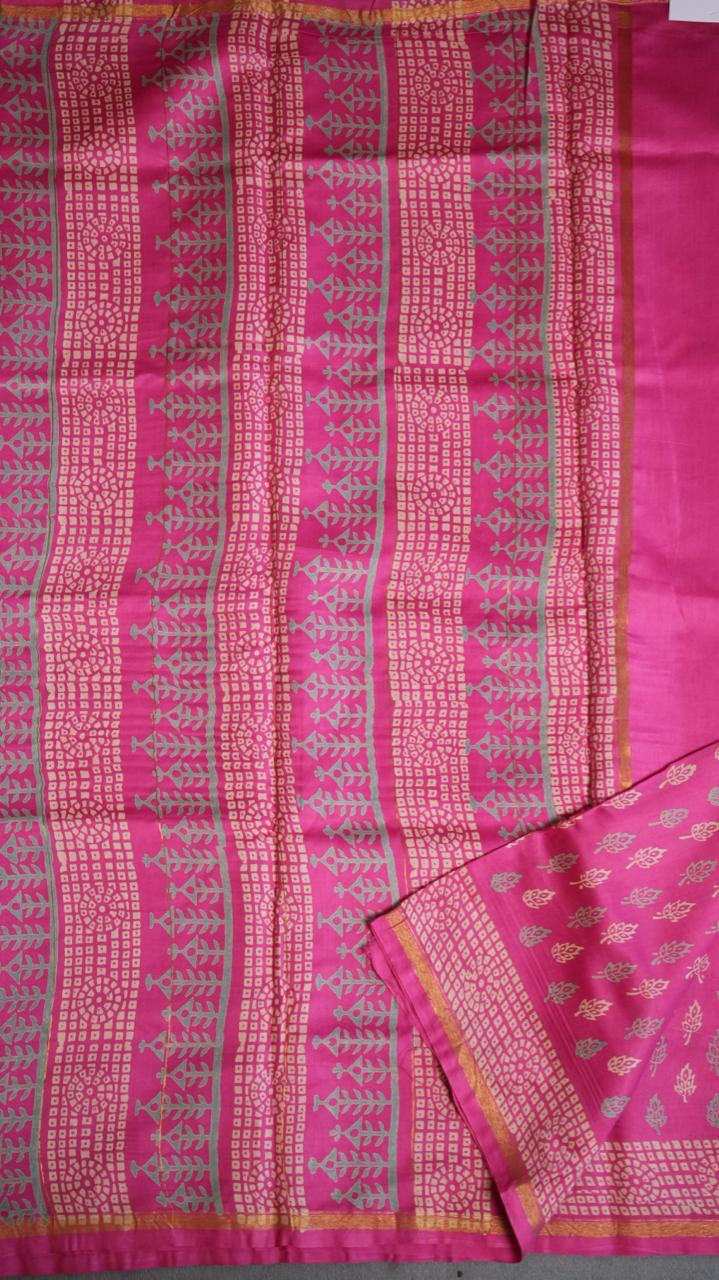 Chanderi Handblock Print Saree - 51-02-01-04 (RAJASTHAN PINK)