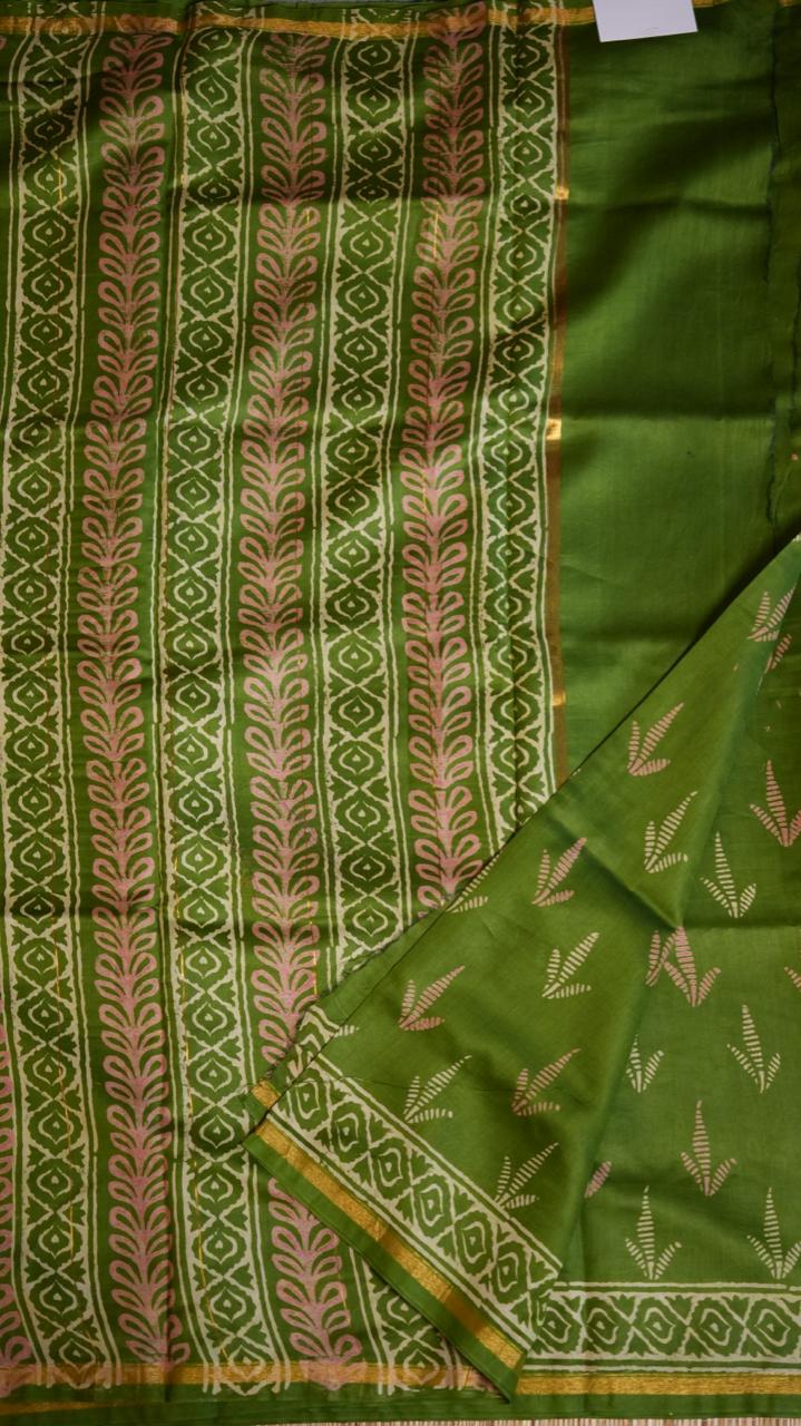 Chanderi Handblock Print Saree - 51-02-01-06 (AMAZON JADE)