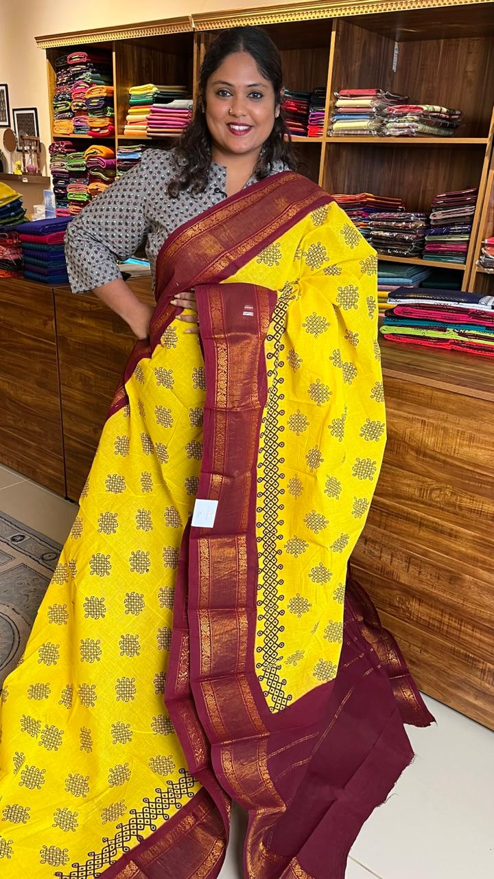 Kolam on Madurai Cotton Saree -11-03-03-6Y-04