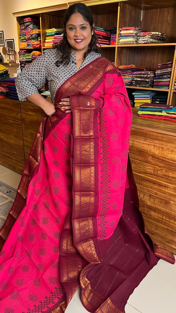 Kolam on Madurai Cotton Saree