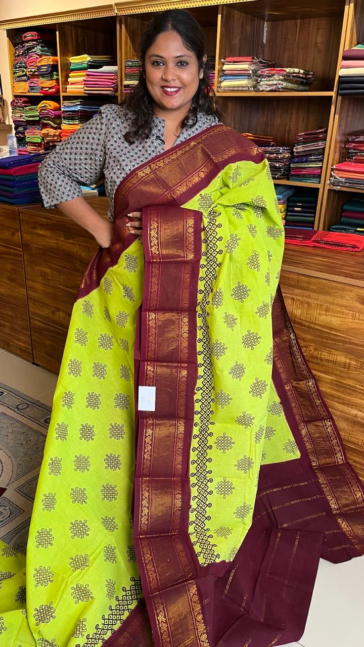 Kolam on Madurai Cotton Saree -11-03-03-6Y-05