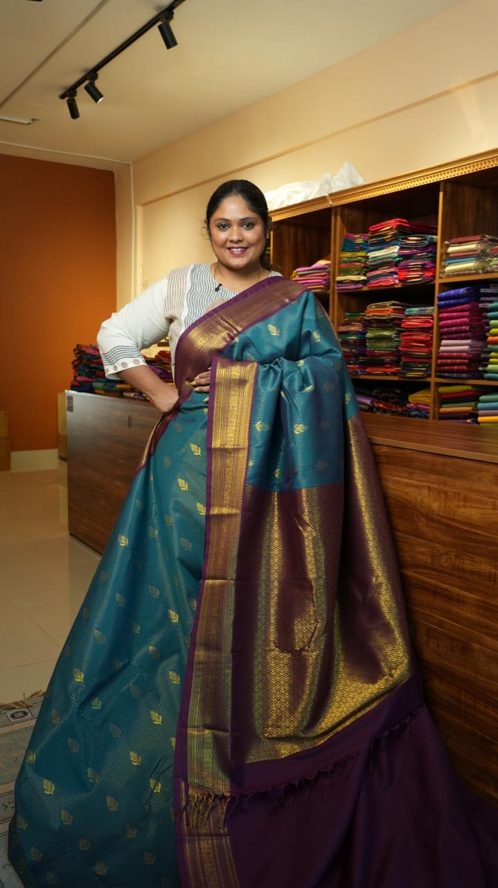 Kanchi Semi Silk Saree - 01-03-15-46 (CHRYSOCOLLA)