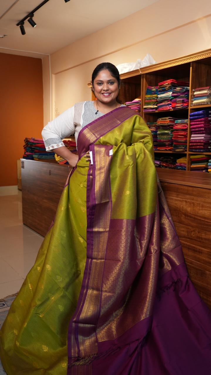 Kanchi Semi Silk Saree - 01-03-15-33 (LIME MARBLE)