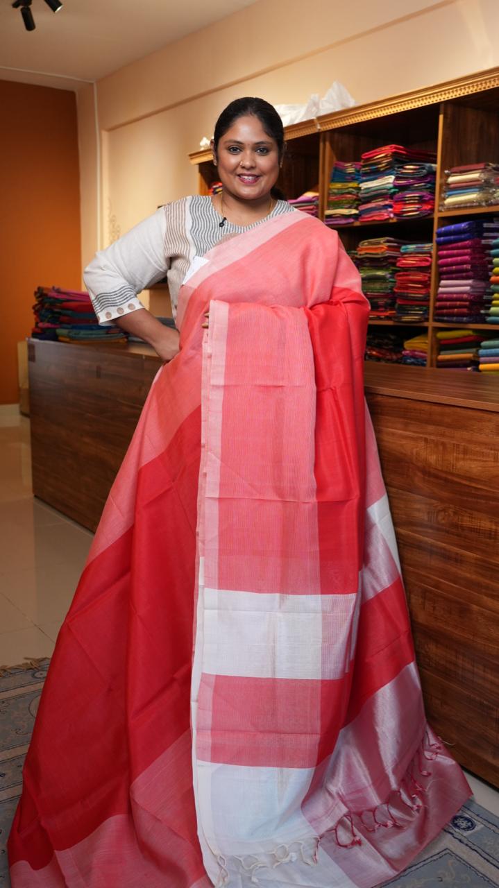 Mangalagiri Silk Cotton Saree 15-02-01-11 (FLAMINGO FEATHER )