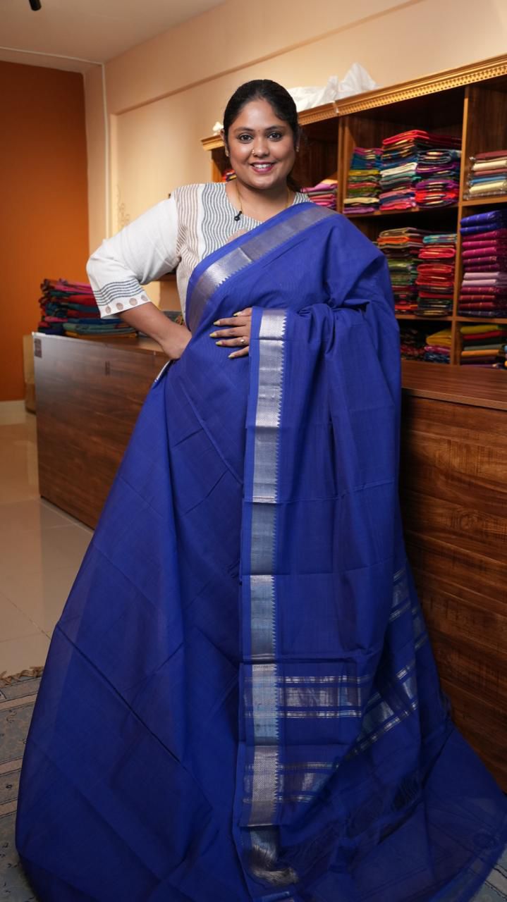Mangalagiri Pure Cotton Handloom - 15-11-04-03 (BLUE CURACAO)