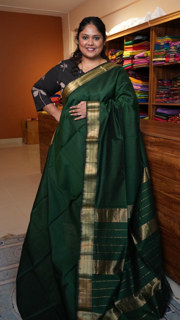 Maheshwari Silk Cotton Saree - 05-02B-15-01 (WOVEN EMERLAD)