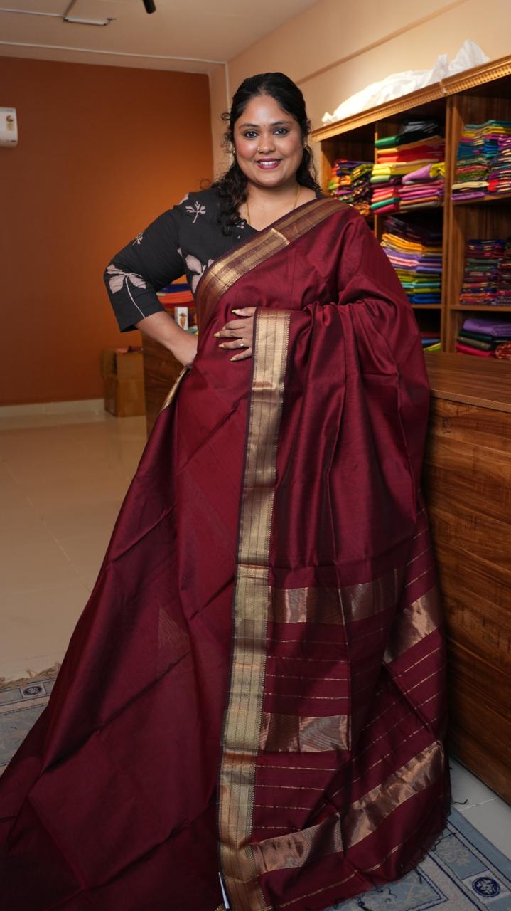 Maheshwari Silk Cotton Saree - 05-02B-15-07 (MAROON LOOM)
