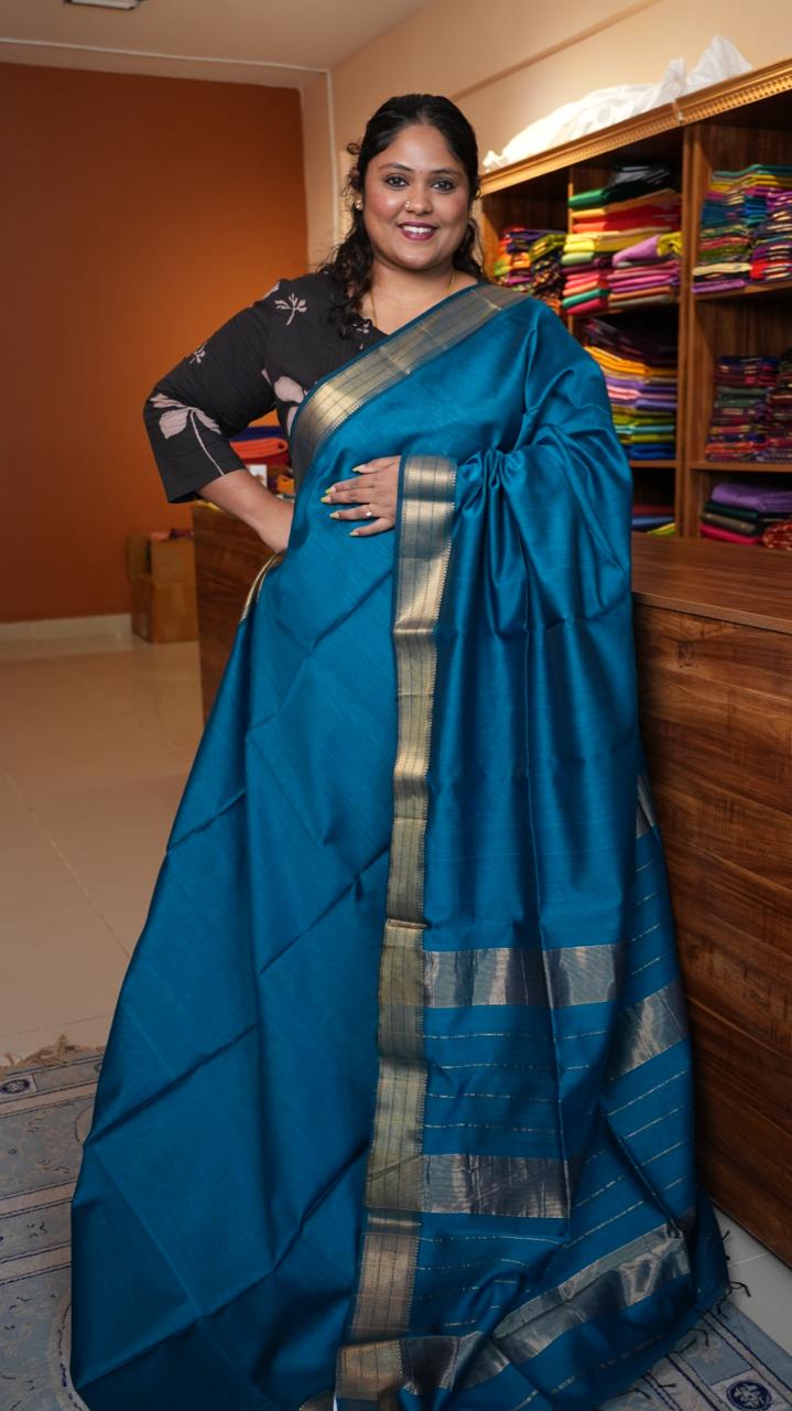Maheshwari Silk Cotton Saree - 05-02B-15-03 (THREADED TEAL)