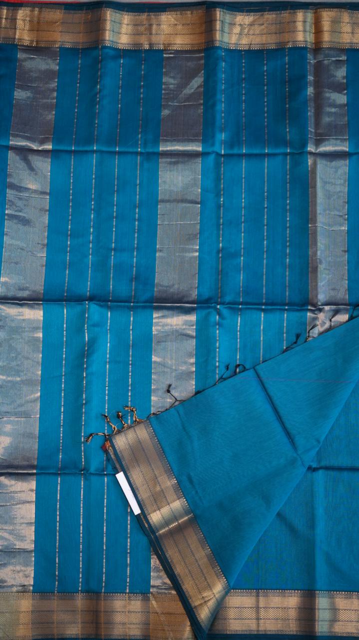 Maheshwari Silk Cotton Saree - 05-02B-15-03 (THREADED TEAL)