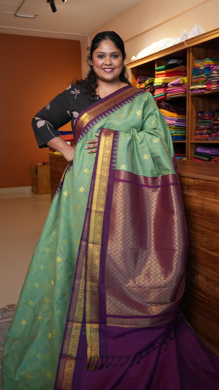Kanchi Semi Silk Saree - 01-03-16-08 (MINT CREAM)