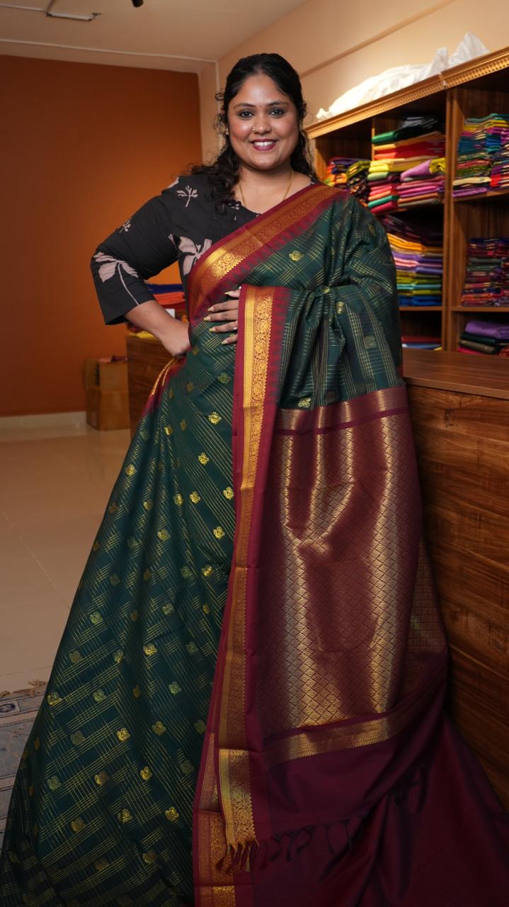 Kanchi Semi Silk Saree - 01-03-16-07 (RAINFOREST CANOPY)