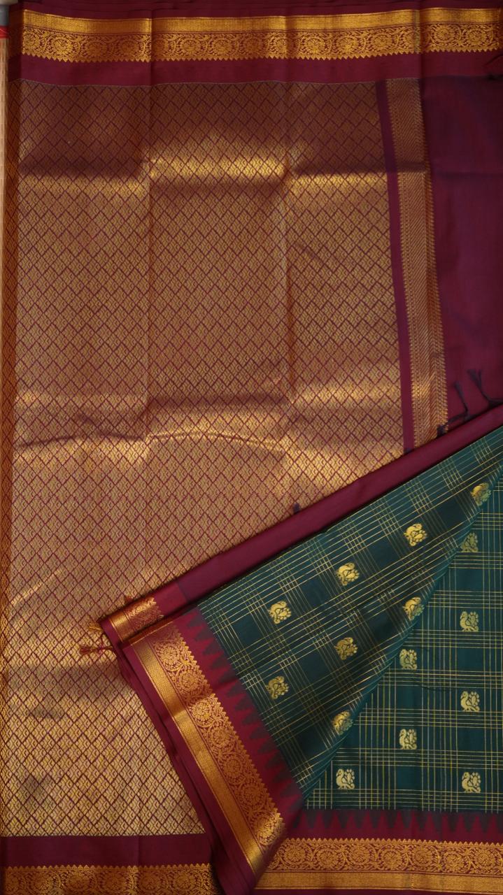 Koorai Kattam Kanchi Semi Silk Saree - 01-03-16-07 (RAINFOREST CANOPY)