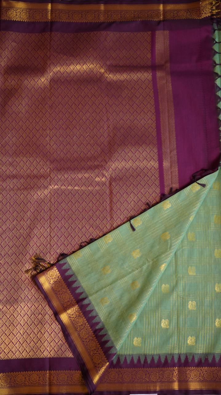 Koorai Kattam Kanchi Semi Silk Saree - 01-03-16-08 (MINT CREAM)