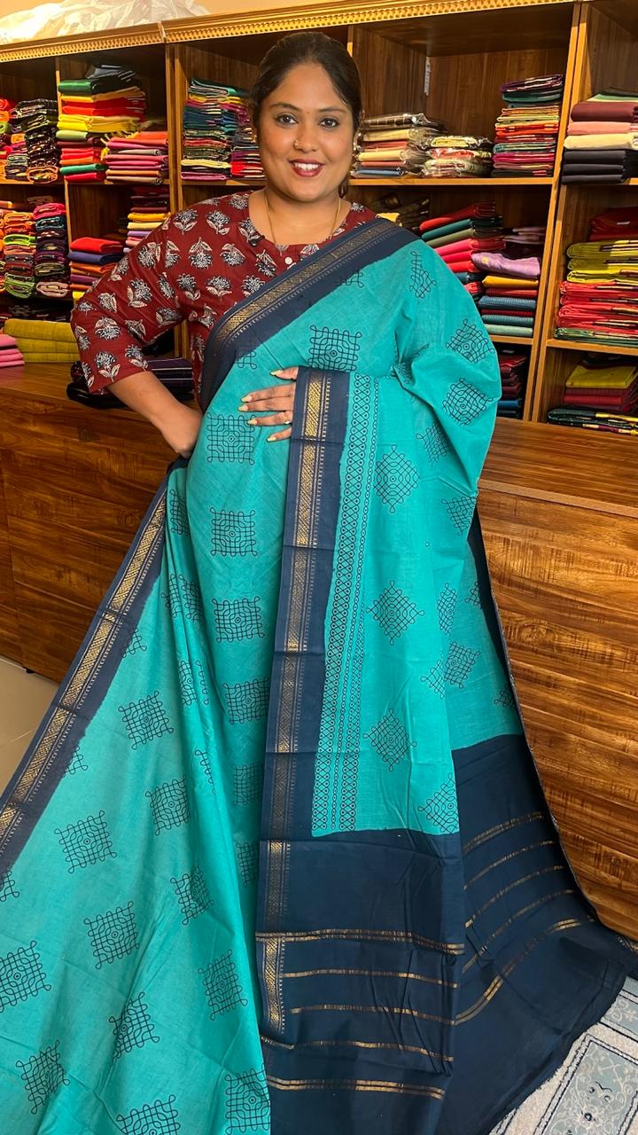 Kolam Small Border Madurai Cotton Saree 11-03C-07-6Y-07