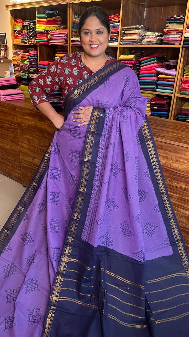 Kolam Small Border Madurai Cotton Saree 11-03C-07-6Y-05