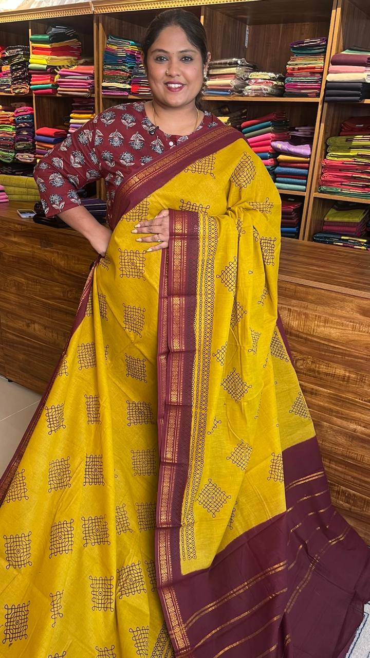 Kolam Small Border Madurai Cotton Saree 11-03C-07-6Y-03