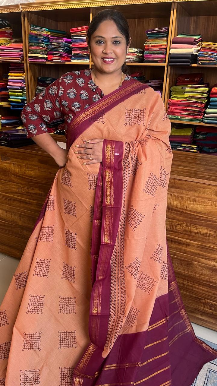 Kolam Small Border Madurai Cotton Saree 11-03C-07-6Y-02