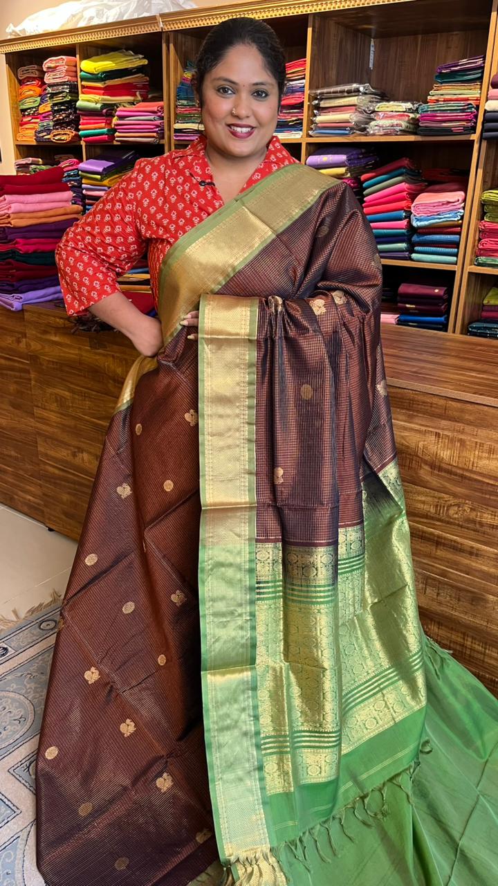 Masterpiece Kanchivaram Pure Silk Cotton Saree - 01-03-09-06 (Kunafa Pistachio Chocolate)