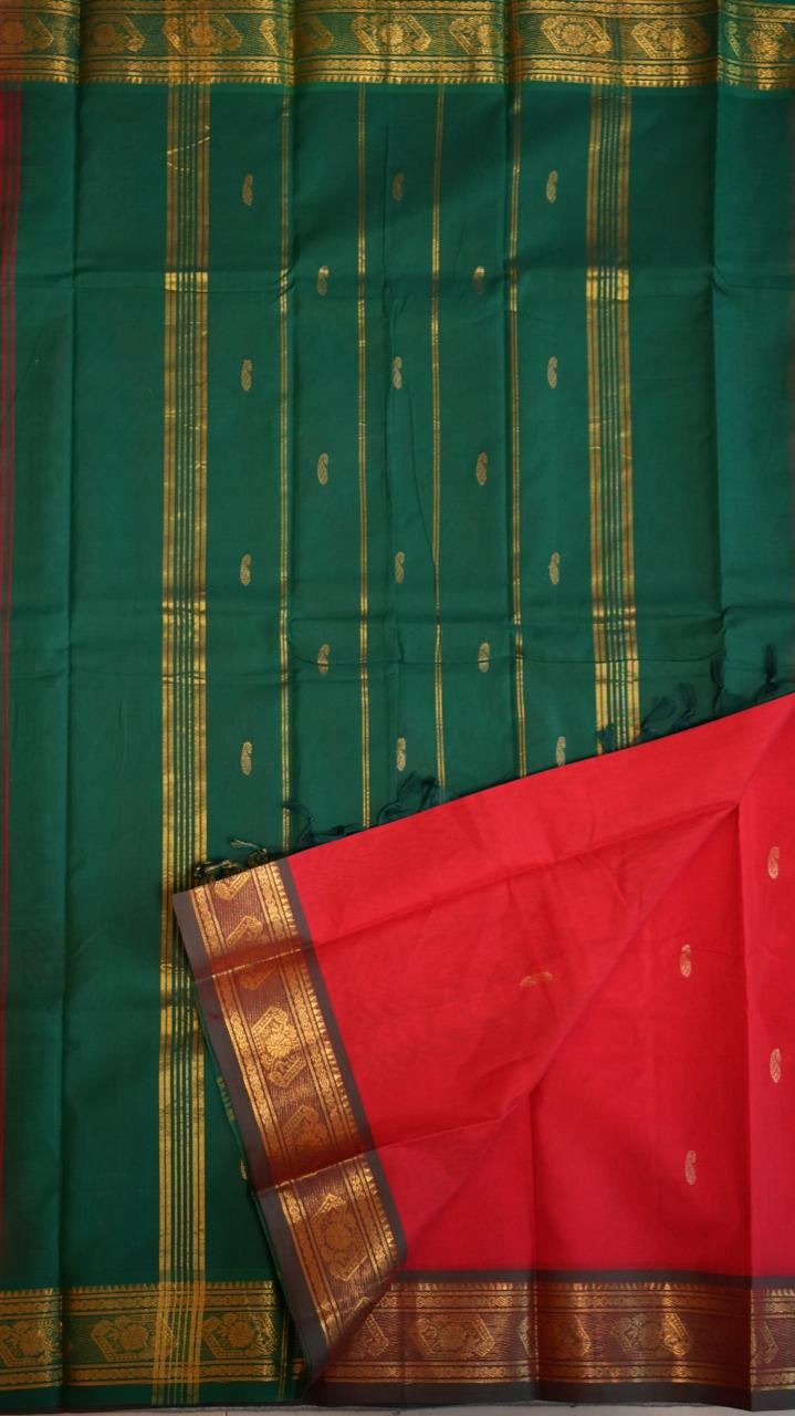 Mercerised Kanchi Cotton Saree - 01-03-11-03 (TOMATO JUICE)