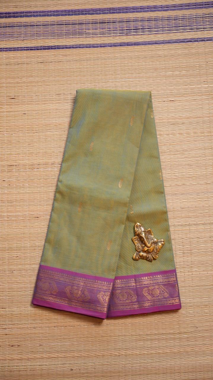Mercerised Kanchi Cotton Saree - 01-03-11-02 (PISTACHIO MILK)