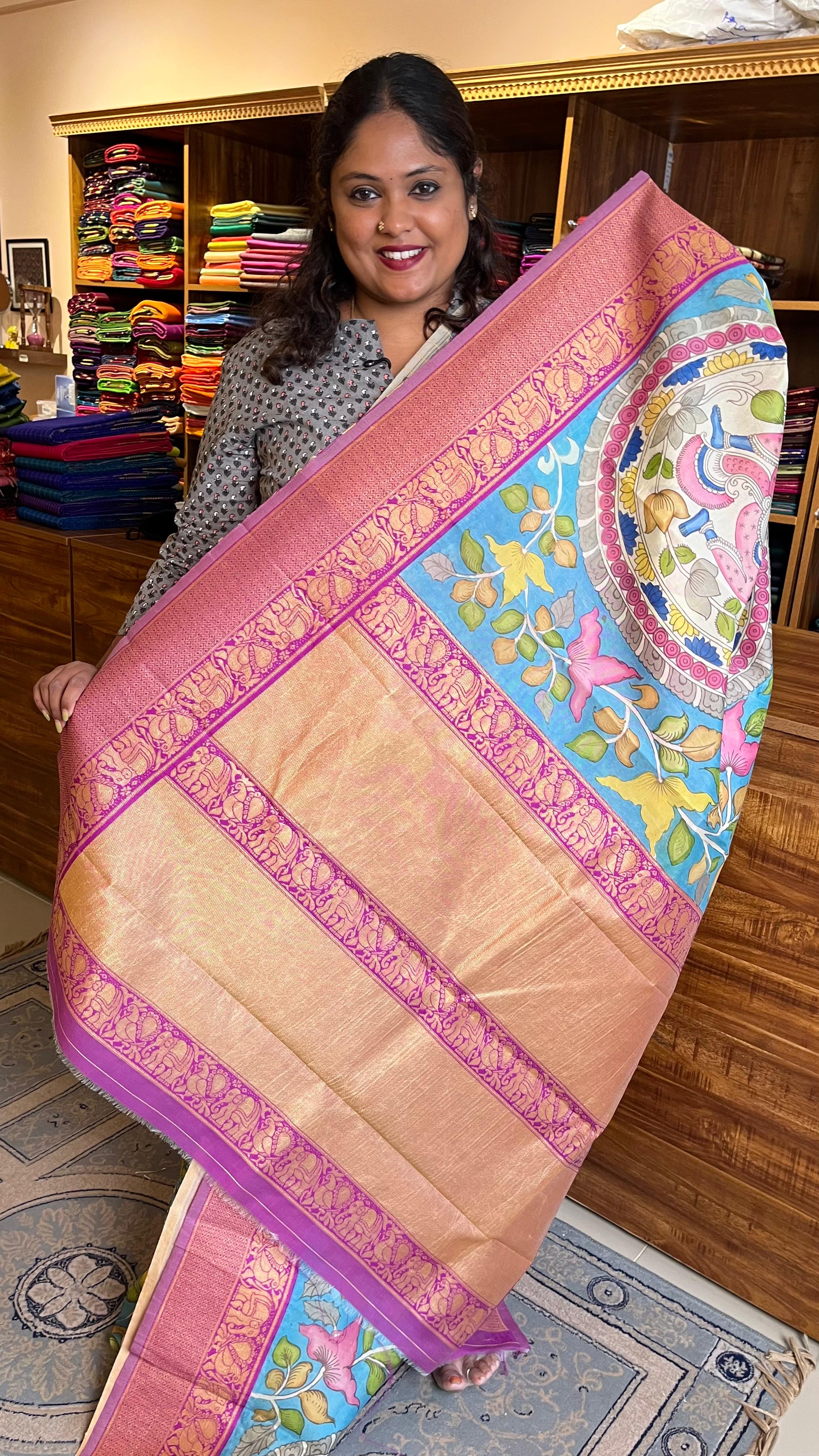 Pen Kalamkari in Benaras Silk - 02-03-02-01