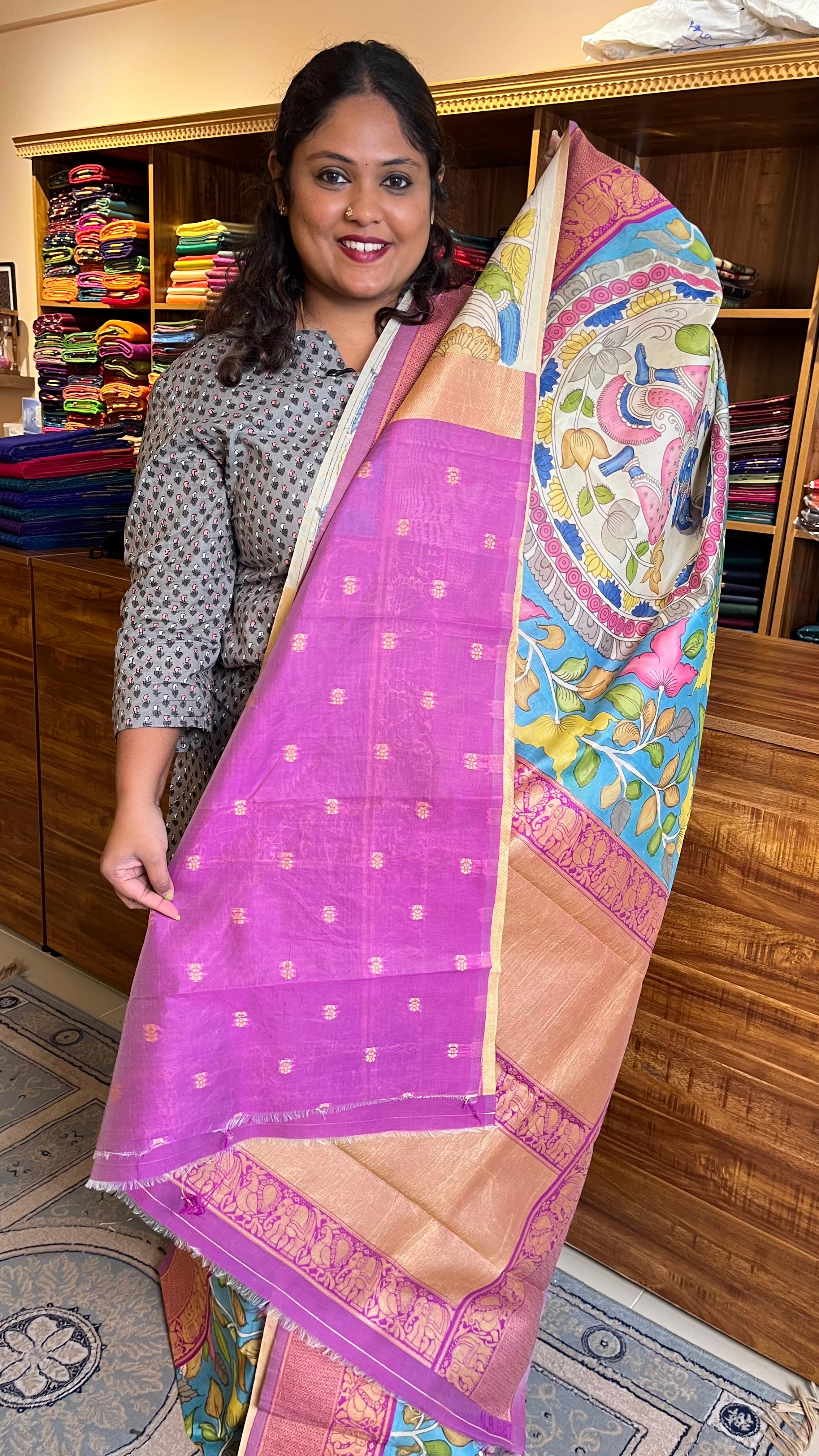 Pen Kalamkari in Benaras Silk - 02-03-02-01