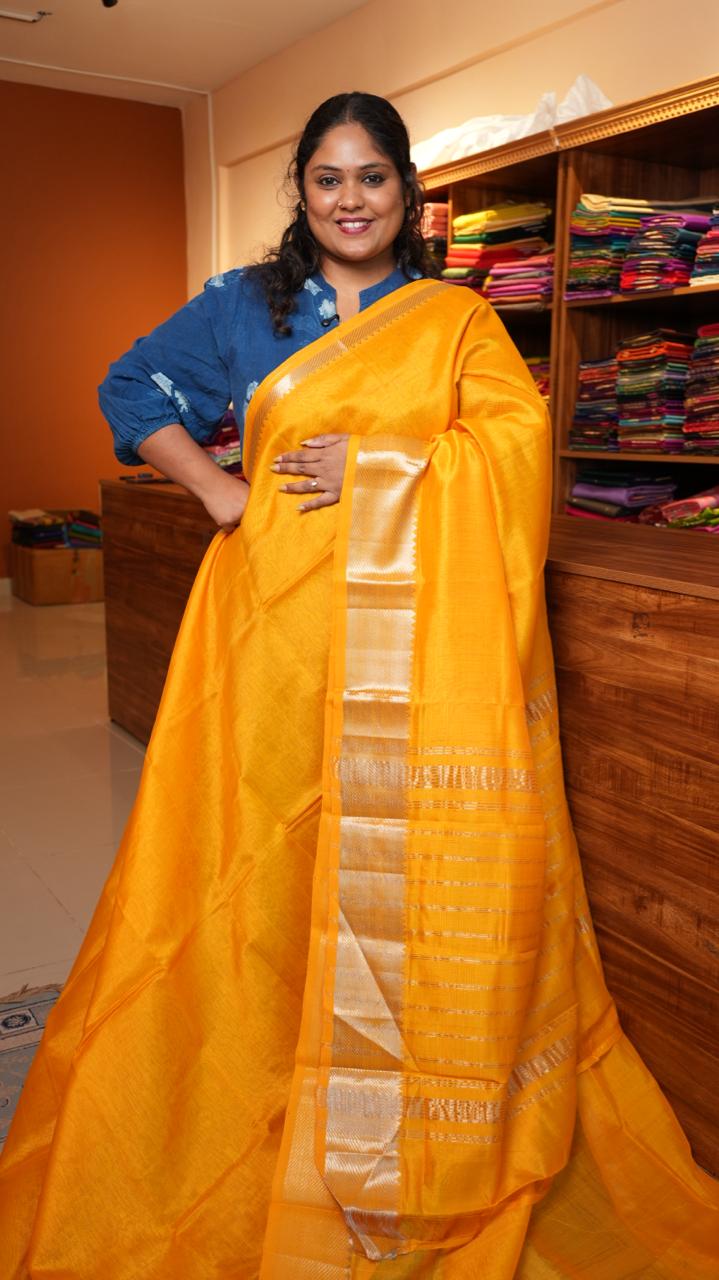 Mangalagiri Silk Cotton Saree 15-03-01-07 (ENAMEL YELLOW)