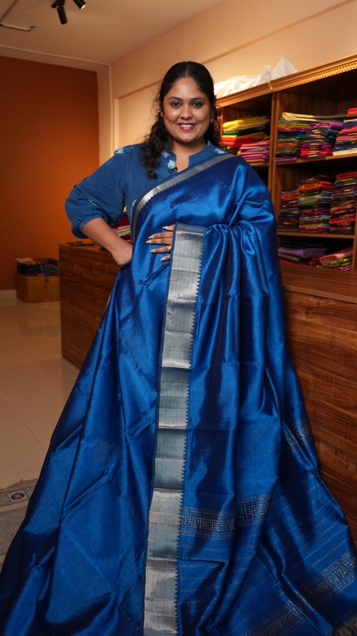 Mangalagiri Silk Cotton Saree 15-03-01-12 (BALLPEN BLUE)