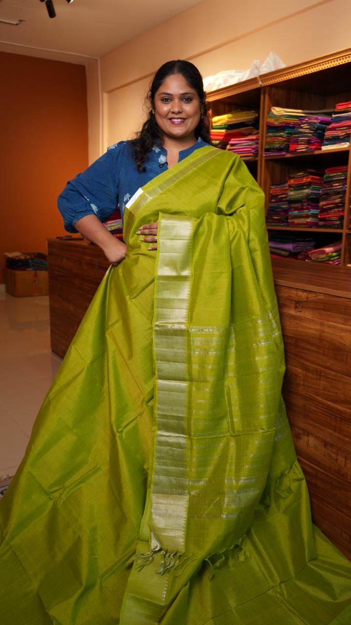 Mangalagiri Silk Cotton Saree 15-03-01-04 (HIGHLIGHTER GREEN)
