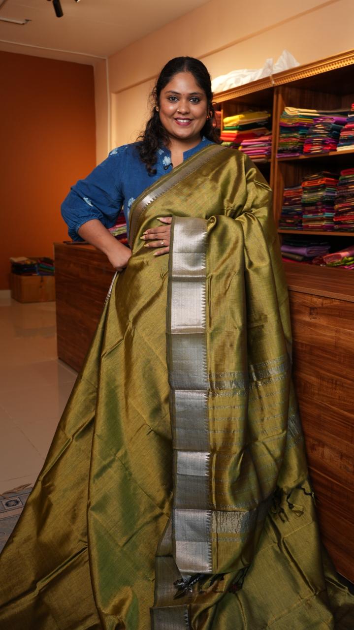 Mangalagiri Silk Cotton Saree 15-03-01-05 (OLIVE INK)