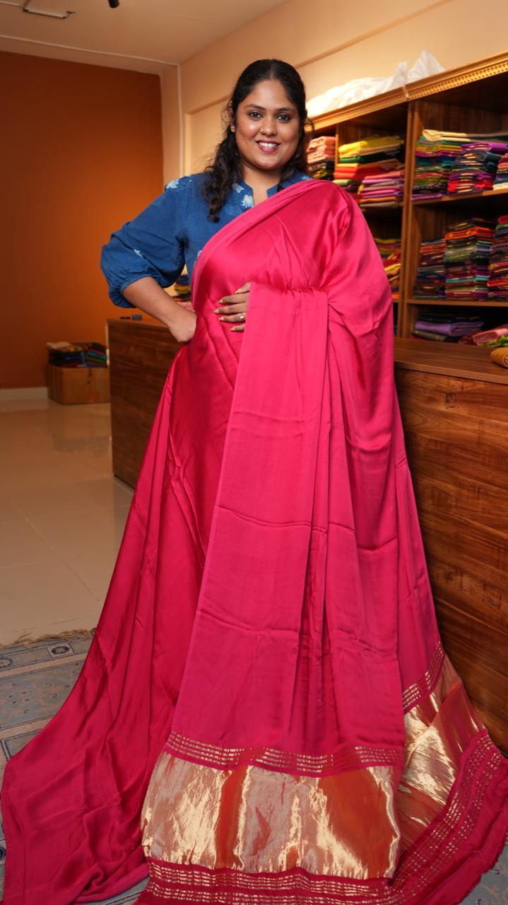 Plain Modal Silk Saree - 46-02B-01-01 (CERISE AURA)