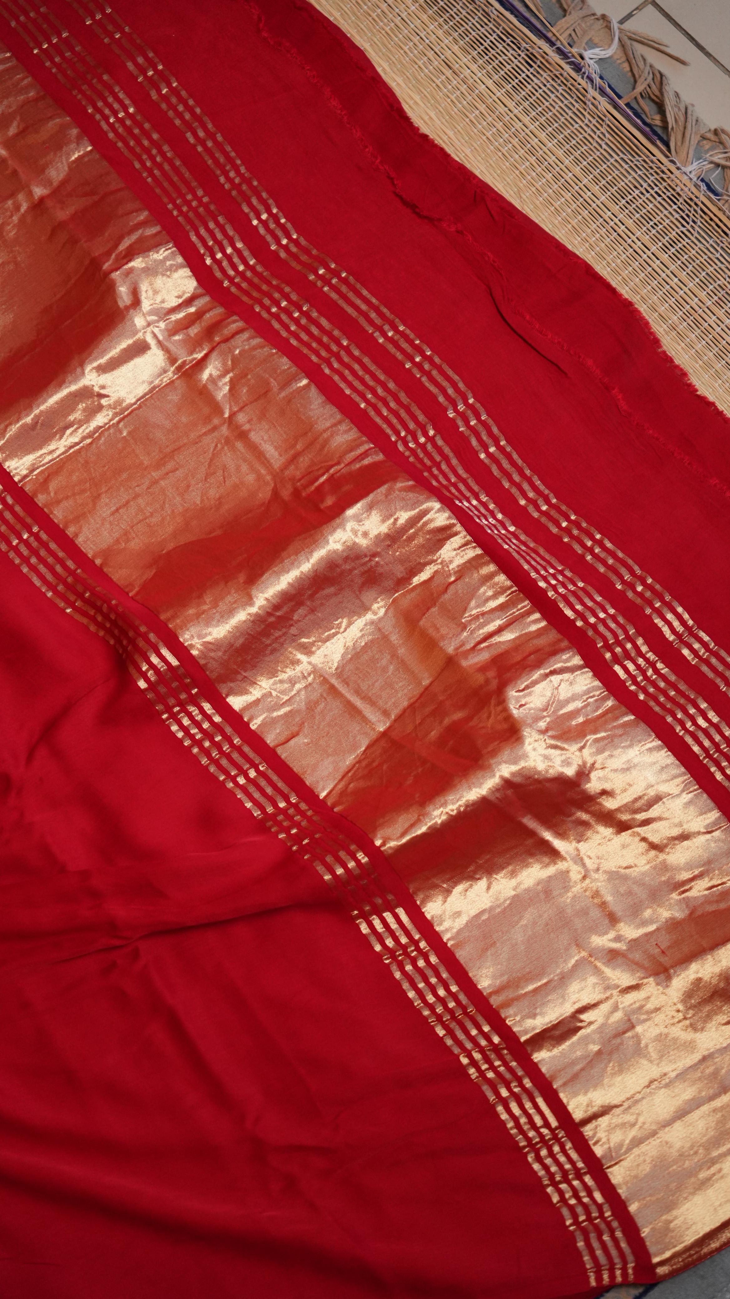 Plain Modal Silk Saree - 46-02B-01-12 (CRIMSON ELAN)