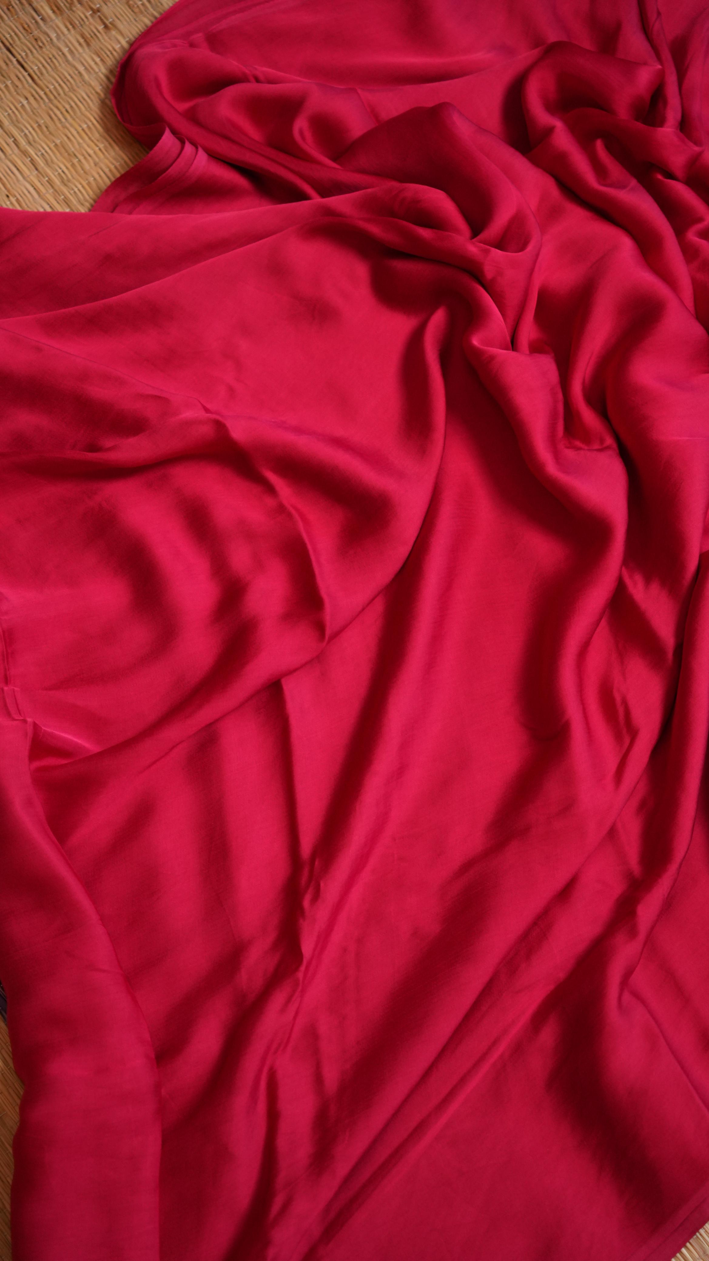 Plain Modal Silk Saree - 46-02B-01-01 (CERISE AURA)