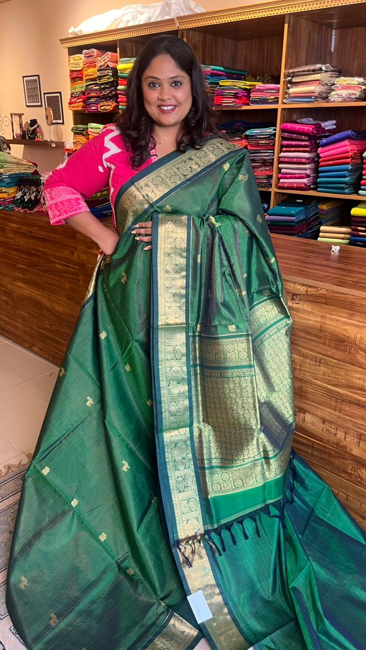 Kanchivaram Silk Cotton Saree - 01-03-09-04 (Green Garden)