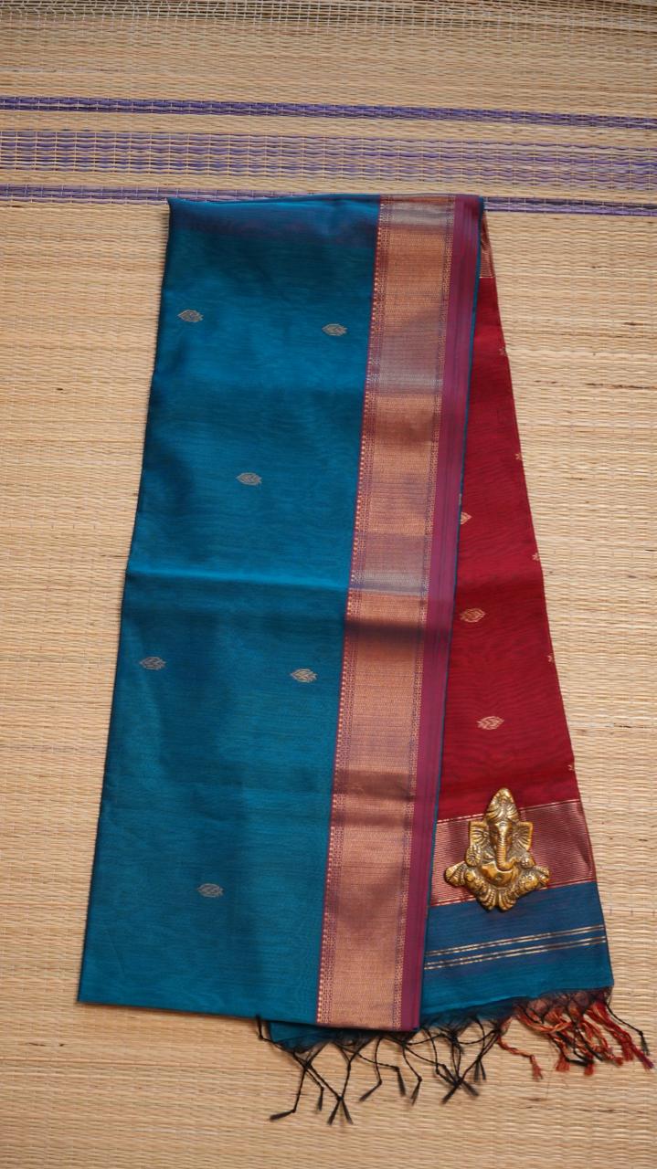 Maheshwari Silk Cotton Saree - 05-02B-16-05 (INDIGO SPICE)