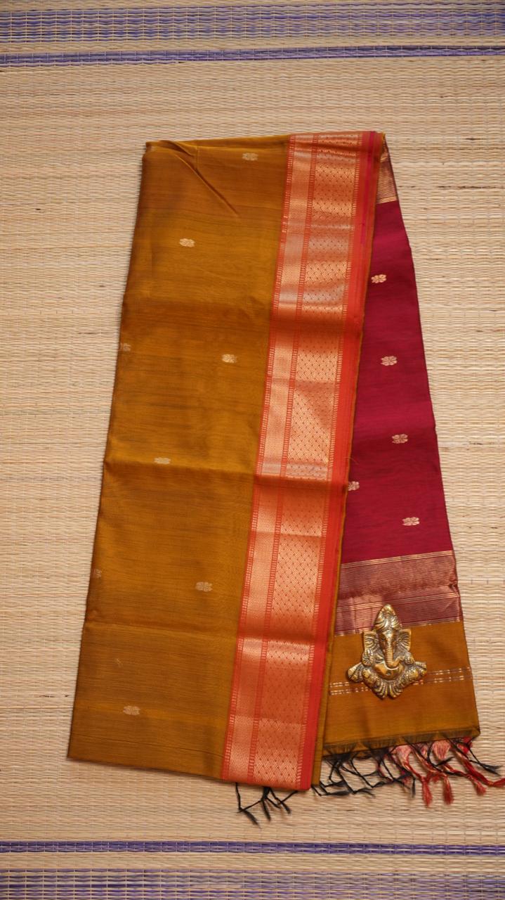 Maheshwari Silk Cotton Saree - 05-02B-09-05 (FENUGREEK)